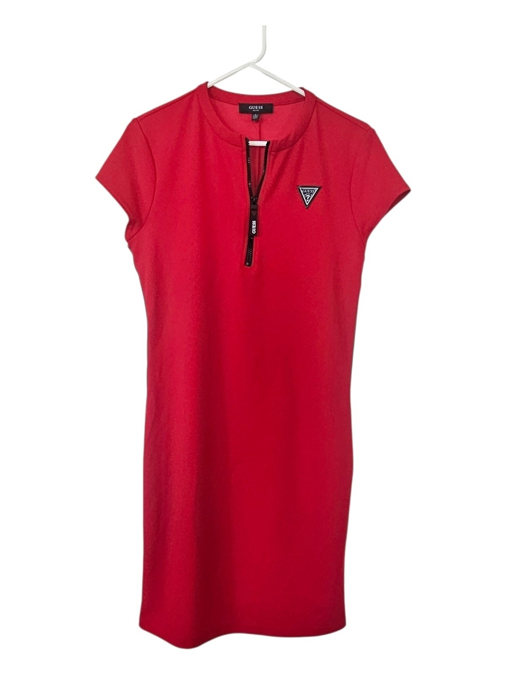 GUESS Red LOGO Zip-Front Sheath Dress Large